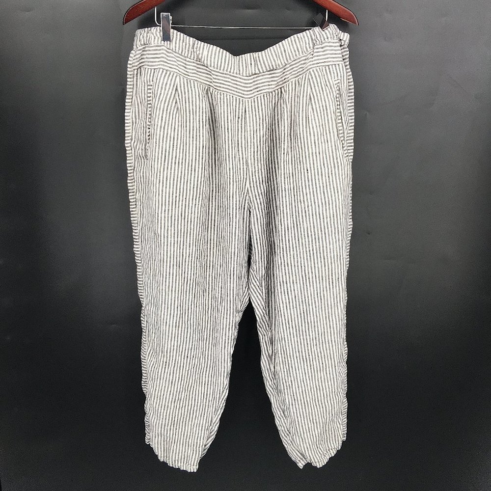 Hei Hei  anthropologie FRANCOIS linen pant black white stripe lagenlook comfy XL